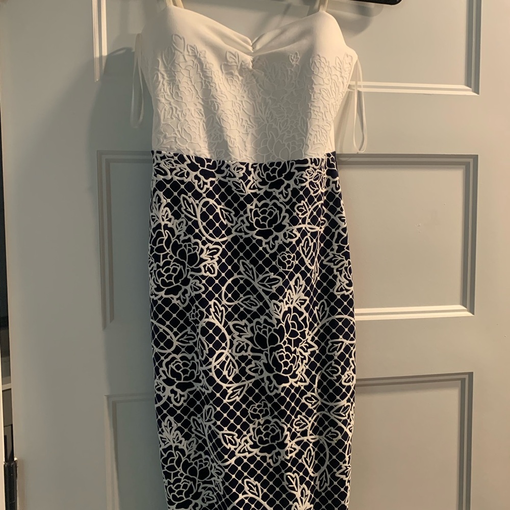 Lipsy Strapless White and Black Floral Dress